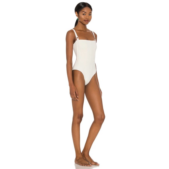 Revel Rey Hunter Buckle Strap One Piece Swimsuit Cream Women's XS NWOT - Picture 2 of 7